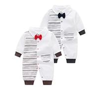 Paquet de 2 Bébé Garçons Pyjamas Barboteuse Enfant Coton Manche Longue Grenouillères Gentleman Tenues 0-3 Mois