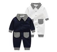 Paquet de 2 Bébé Garçons Pyjamas Barboteuse Enfant Coton Manche Longue Grenouillères Gentleman Tenues 0-3 Mois