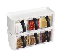Paquet de 2 Boîtes D'assaisonnement à 3 Grilles avec Poignée et Cuillère Conteneur de Stockage D'assaisonnement Transparent Support D'assaisonnement Boîte (Clear)