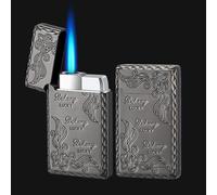 Paquet de 2 briquets au butane, rechargeables, ajustables, coupe-vent, sûrs, avec motif de gravure 3D classique (sans butane) (noir, 2 unités)