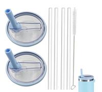 Paquet de 2 couvercles de remplacement pour gobelet de 30 oz pour Stanley IceFlow de 0,89 L, anti-déversement, ensembles de housse de gobelet avec 4 pailles et 1 brosse de nettoyage (bleu clair, 30 oz