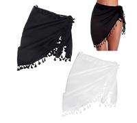 Paquet De 2 Robes De Plage pour Femmes, Jupe Portefeuille De Plage, Jupe Pario à Franges, Enveloppe en Mousseline De Soie, Peut être Utilisée comme Maillot De Bain, Paréo