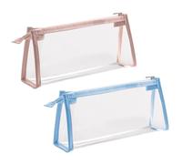 Paquet De 2 Sacs À Crayons Transparents, Grand Sac À Crayons D'Examen, Sac À Crayons À Double Fermeture Éclair, Sac De Papeterie Simple, Sac De Rangement De Papeterie Portable