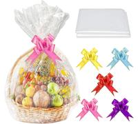 Paquet De 20 Sacs De Panier Transparents En Cellophane Avec 20 Paquets De Rubans Pour Ruban (Couleurs Aléatoires) Pour Cadeaux ,Emballages ,Arts ,Artisanat Et Friandises ,32 X 22 Pouces