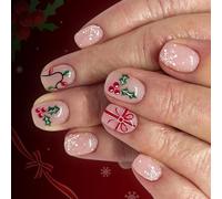 Paquet De 24 Faux Ongles Flocon Neige Noël Avec Feuilles Vertes Ongles Artificiels Application Facile Pour Les Fêtes Fin D'année Presse Vacances En ABS Sur L'ongle