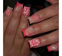 Paquet de 24 presses en plastique sur les ongles floral pointillé français Automne Hiver Art pour les femmes Application facile Type floral Presse sur les femmes