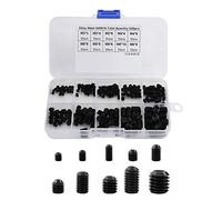 Paquet de 240 Pcs Vis Sans Tête Hexagonale, DIN916 M3-M8 Noir Couleur Acier Allié Hex Grub Vis Écrous Noyaux Fil Tasse Point Machine Assortiment Kits