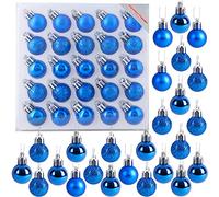 Paquet de 25, 25mm, 2.5cm Mini Boules de Noël Brillantes, Mat & Glitter (Bleu)