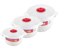 Paquet de 3 micro-ondes chauffage Nourriture Marmite Récipient avec ventilé couvercle 1.5L L, 2L & 3L