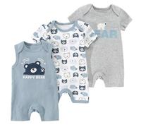 Paquet de 3 Nouveau-Né Bébé Combinaisons de Nuit 100 Coton Une Pièce GrenouillèRes Été Enfant Pyjama Garçons Filles Dessin Animé Manches Courtes Barboteuses 9-12 Mois