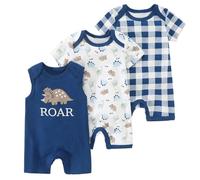 Paquet de 3 Nouveau-Né Bébé Combinaisons de Nuit 100 Coton Une Pièce GrenouillèRes Été Enfant Pyjama Garçons Filles Dessin Animé Manches Courtes Barboteuses 6-9 Mois