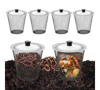Paquet de 4 bacs à Compost de vers, Kit composteur vers en Maille métallique avec Couvercle dans Le composteur au Sol pour Le compostage Jardin extérieur