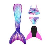 Paquet De 4 DéGuisement Sirene Fille, Maillot De Bain Fille Ensemble Bikini Queue De Poisson 3-15 Ans, Prenez De Belles Photos De Vos Enfants,5-140