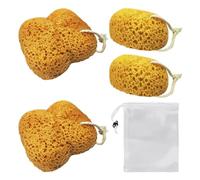 Paquet De 4 éponges En Mousse Avec Sac En Filet à Cordon - Exfoliante, De Bain, De Gommage Corporel, De Douche - Articles De Toilette (Couleur Peau, Café)