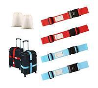 Paquet de 4 Sangles de Bagages Réglables, Sangles de Bagages Robustes pour Valises avec Fente de Verrouillage par Mot de Passe/Porte-nom + 2 Sac de Rangement pour Identifier