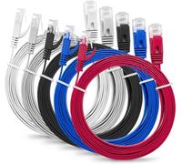 Paquet de 5 Câbles LAN CAT6 RJ45 Extra PLAT et MINCE - UTP - 32AWG - 2 mètres - Multicolores (Gris, Bleu, Blanc, Noir, Rouge) - avec 15 attaches de câbles