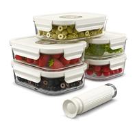 Paquet de 5 contenants de stockage d'aliments sous vide en verre de 1040ml avec suivi de date et pompe - Contenants hermétiques avec couvercles - Contenants de stockage d'aliments en verre