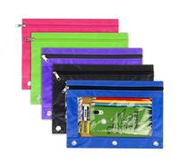 Paquet de 5 Étui à Glissière avec 3 Trous - Trousse à Crayons Transparente de Haute Capacité avec Couleurs Vives et une Fenêtre en Plastique par YOUSHARES