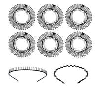 Paquet de 6 élastiques à cheveux pour peigne pour femme avec 2 bandeaux, élastiques à cheveux en zigzag, peignes à cheveux élastiques en résine ronde, bandeaux pour peigne à cheveux (noir)