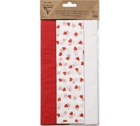Paquet De 6 Feuilles De Papier De Soie Imprimée - Format 50x75 Cm - 2 Feuilles Motif Coeurs + 2 Feuilles Rouge + 2 Feuilles Blanche - Assortiment Amour