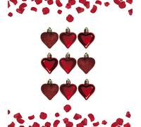 Paquet de 9 Boules de Coeur Rouge d'amour - décoration accrochante de Jour de Valentines - Matt et Paillettes Brillants