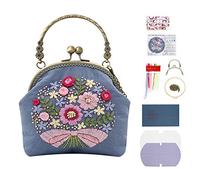 Paquet de broderie, 16,5 cm Sacs de bricolage Portefeuille Sac à main Paquet de broderie Portable pour les débutants (non fini)[Fleur]Assiettes
