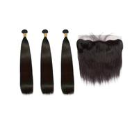 Paquet de cheveux humains droits en os avec perruques frontales en dentelle transparente 13x4 for femmes Wear and Go(20 20 20+18)