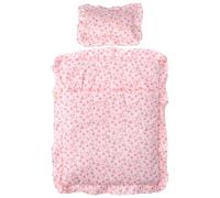 Paquet de Couchage Mini pour Poupon, Fraise Rose, 1 Set | PP Coton et Tissu, Forme Cœur, Oreiller, pour Lits Miniatures et Exposition