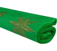 Paquet de papier de soie froissé 50x200 étoiles dorées sur vert 10 rouleaux