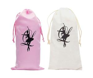 Paquet de Rangement Ballet pour Chaussures de Danse, 1 Paire | Satin Rose et Toile Blanche, Fermeture à Cordon, Poche Dédiée, Studio et Compétitions