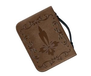 Paquet de Rangement en PU avec Fermeture Éclair, Motif Croix Rétro | Poches Intérieures, Poignée et Dragonne, pour Lecture Biblique, Textes Sacrés et Dossiers