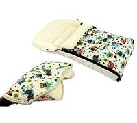 Paquet de table bébé Dreams * * Muff + Sac de pied d'hiver 90 cm - Chouettes $4 - en laine d'agneau pour poussette, buggy, pendentif - Coton - chauffe-mains