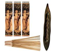 Paquet d'encens 3 x 20 bâtonnets d'encens Lotus, Sandale, Amber - y compris un orte-encens fait main