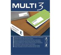 Paquet Multi3 de 1.400 étiquettes blanches, droites, format 105,0x42,4mm, avec adhésif permanent pour un usage multiple.