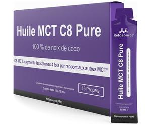 Paquets d'Huile MCT C8 | Augmente Les Cétones 4 Fois Par Rapport aux Autres MCT | Cétogène, Paleo & Végétalien | Boîte de 15 portions de 15 ml | Ketosource®
