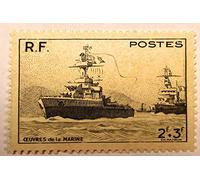 par des Livres Express. Année 1945 Timbre de France Neuf (Gomme Non intacte) de Collection Authentique No 752. Bateau de Guerre.