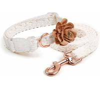 par Hundhalsband, Ensemble Collier et Laisse en Dentelle for Chien, for Chiot Coton, for brodé à la Main avec Fleur(White,S)