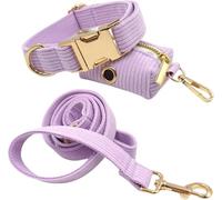 par Hundhalsband, Ensemble Collier et Laisse for Chien avec Support for Sac à crottes, Souple réglable, Durable Bouton Rotatif en métal(Purple,XS)