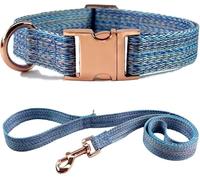 par Hundhalsband, Ensemble Collier et Laisse for Chien de 1,5 m, Base réglable avec Boucle en métal Robuste Anneau D, Doux Durable(Blue,L)