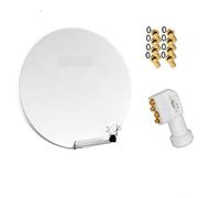 Parabole Satellite Fibre Composite Blanche 60cm Brides INOX + LNB 0.1dB Quad 4K