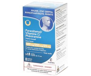 PARACETAMOL/VITAMINE C/PHENIRAMINE VIATRIS CONSEIL 500/200/25MG SANSSUCRE SACHET Sachet(S) 8 pc(s)