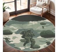 Parachutisme de Camouflage Militaire Tapis Rond 160 cm Intérieur & Extérieur Doux Antidérapant Lavable en Machine, Vert ArméE Tapis Décoratif de Style Moderne pour Salon Chambre Salle à Manger