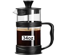 PARACITY Cafetière à piston française de 963,9 g avec écran à 3 filtres, presse française de camping en verre borosilicate résistant à la chaleur, cafetière portable pour voyage et maison (noir)