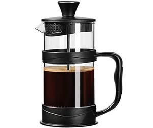 ParaCity Cafetière à piston française, mini cafetière de camping en acier inoxydable 304 multifiltre et verre résistant à la chaleur, presse à café froid de 12 oz pour cadeau de voyage et maison (noir