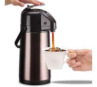ParaCity Carafe à café Airpot améliorée avec double pompe 2,5 L en acier inoxydable 316 isotherme pour boissons chaudes/froides avec base Lazy Susan