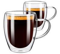 Paracity Lot de 2 Tasses à Café à Double Paroi 350ml, Tasse à Café en Verre avec Poignée, Tasse à Café Isolée Pour Cappuccino/Latte/Café, Café en Verre Borosilicaté Pour Cuisine/Tasse de Voyage