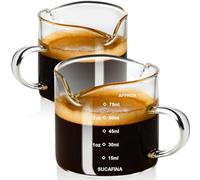 PARACITY Lot de 2 tasses à expresso avec poignée - Verre doseur à double bec avec double échelle - Verre à shot expresso avec bouche en V - Pichet à mousse de lait en verre transparent - Accessoires