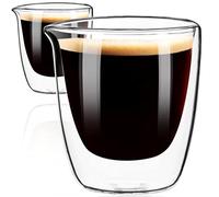 Paracity Lot de 2 Tasses à Expresso en Verre Borosilicaté à Double Paroi - Accessoires Café Avec Bec Verseur - Transparent 80ml/2,7 oz