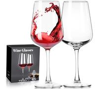 ParaCity Lot de 2 verres à vin soufflés à la bouche en verre transparent avec long pied pour vin rouge et blanc, cadeaux de Noël, verres à vin rouge 350 ml pour femmes, hommes, mariage et anniversaire