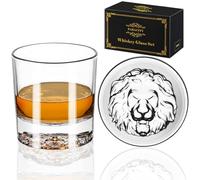 Paracity Lot de 2 verres à whisky à fond épais motif lion 300 ml pour verre à whisky, gin, vodka, verres à cocktail, coffret cadeau à whisky, adaptés pour une utilisation dans les bars, les fêtes et